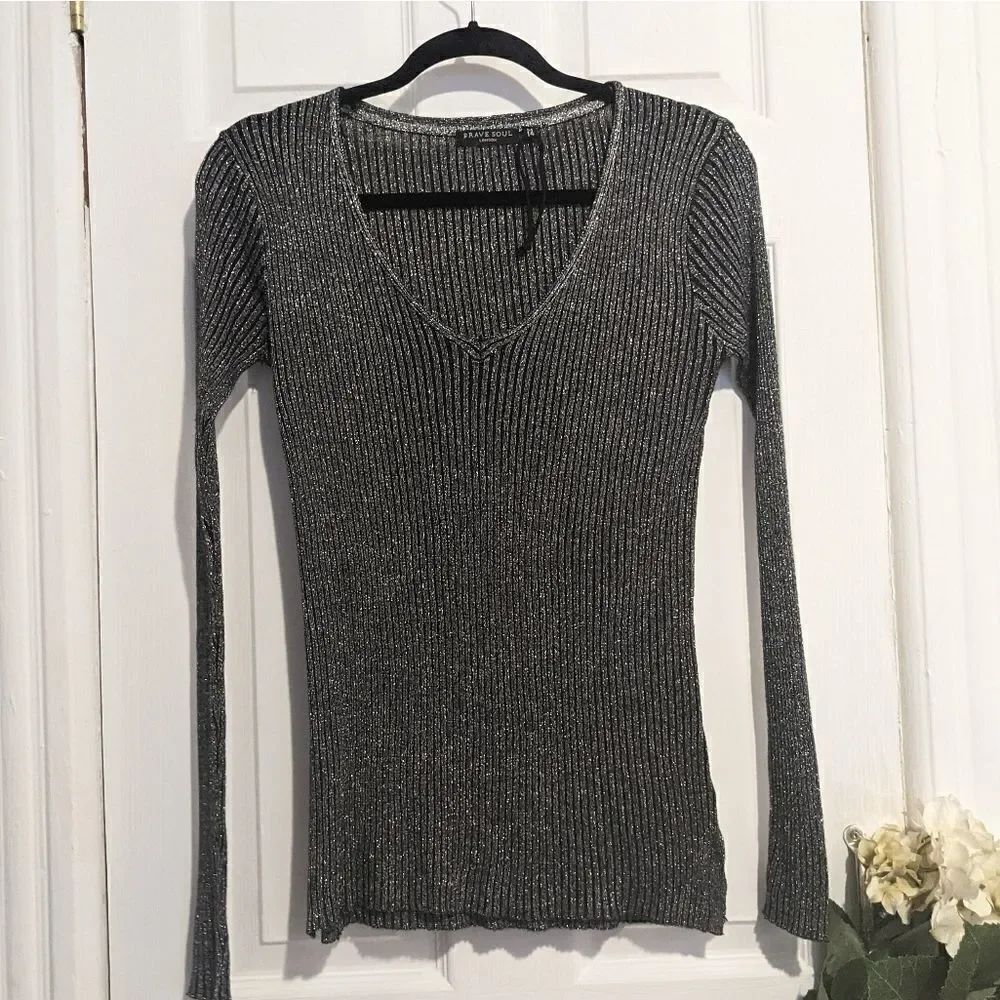 ASOS Brave Soul V-neck Sweater Metallic Thread